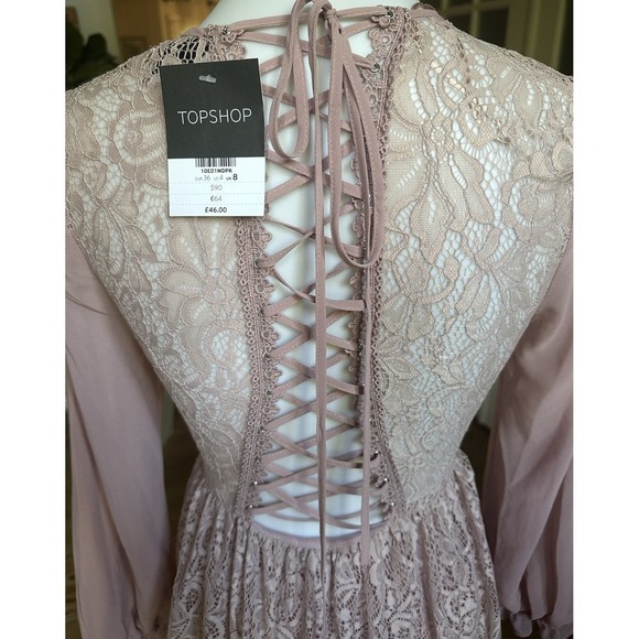 Topshop Lace Detail Mini Tie Dress Women's Size 4 - Picture 4 of 8